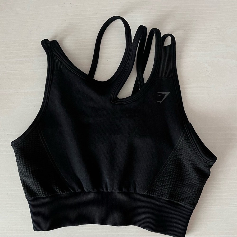 Gymshark asymmetrical strappy black sports bra